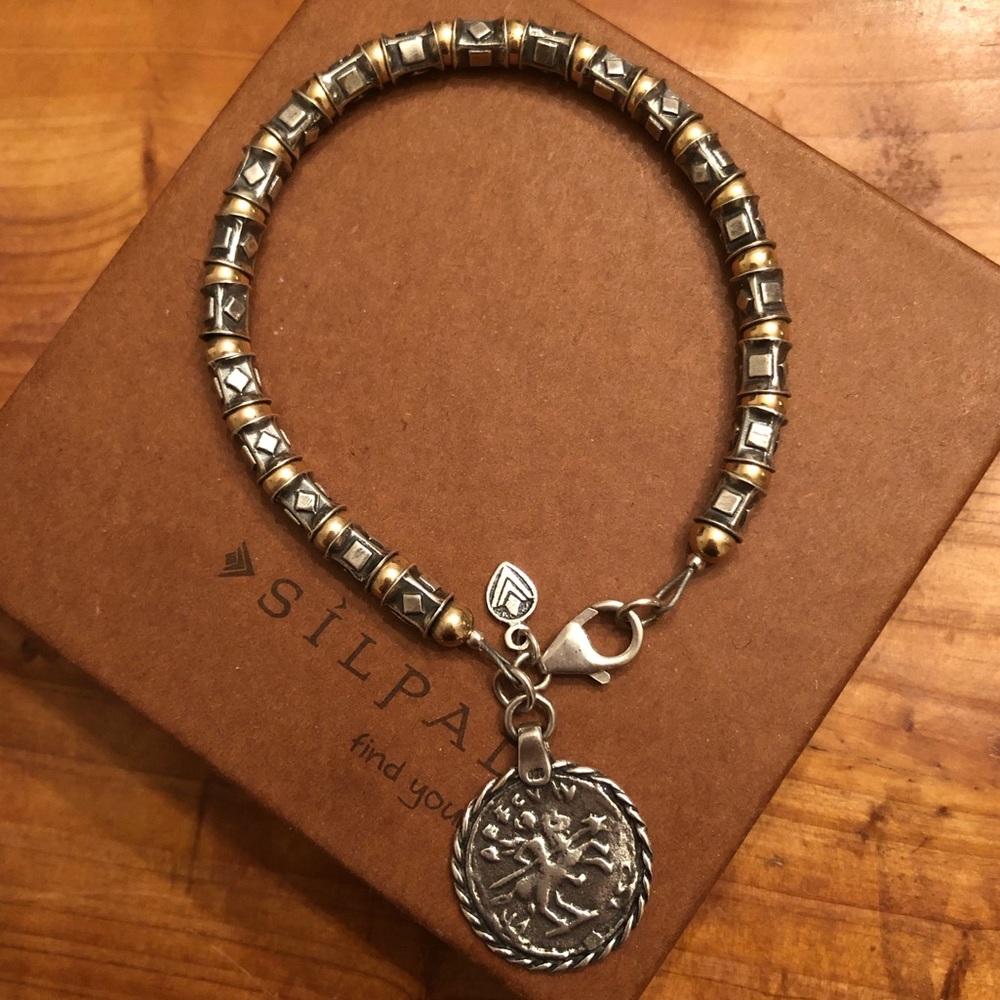 Vintage Silpada Sterling Silver 14K Gold Coin Charm Bracelet B1582